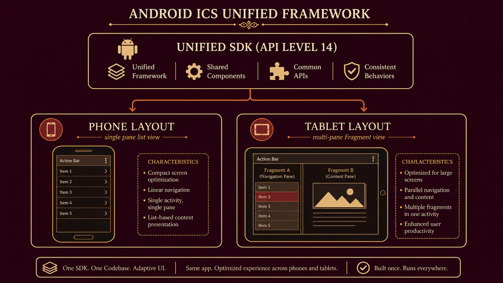 SDK framework stack showing unified platform layouts for unified target devices.