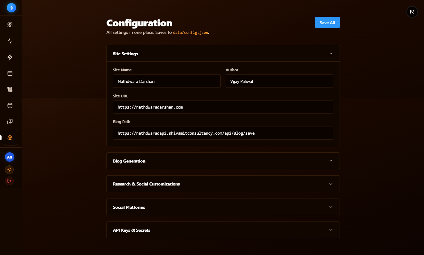 RPA Orchestrator Configurations Panel